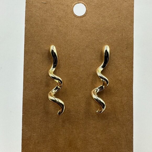 3/$30 Gold Tone Spiral Drop Earrings Snake Twist Style Modern Pierced 1" - Picture 1 of 8